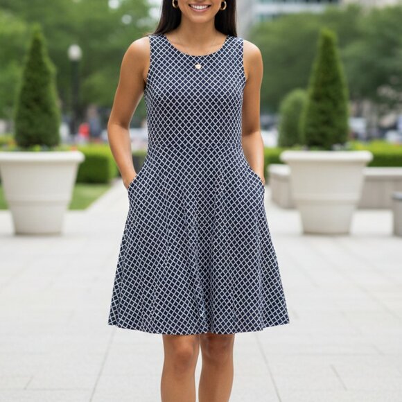 New York & Company Dresses & Skirts - New York & Company Navy & White Geometric Print Small A-Line Dress